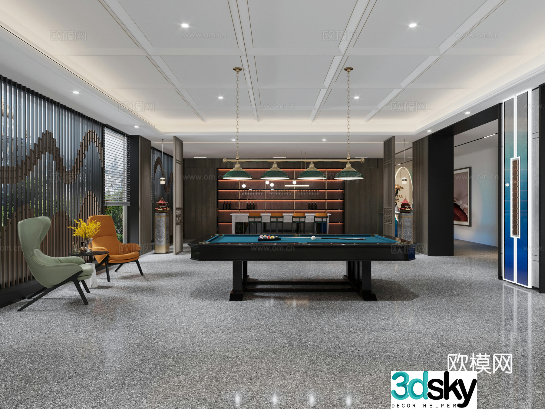 New Chinese style billiards room 3d model