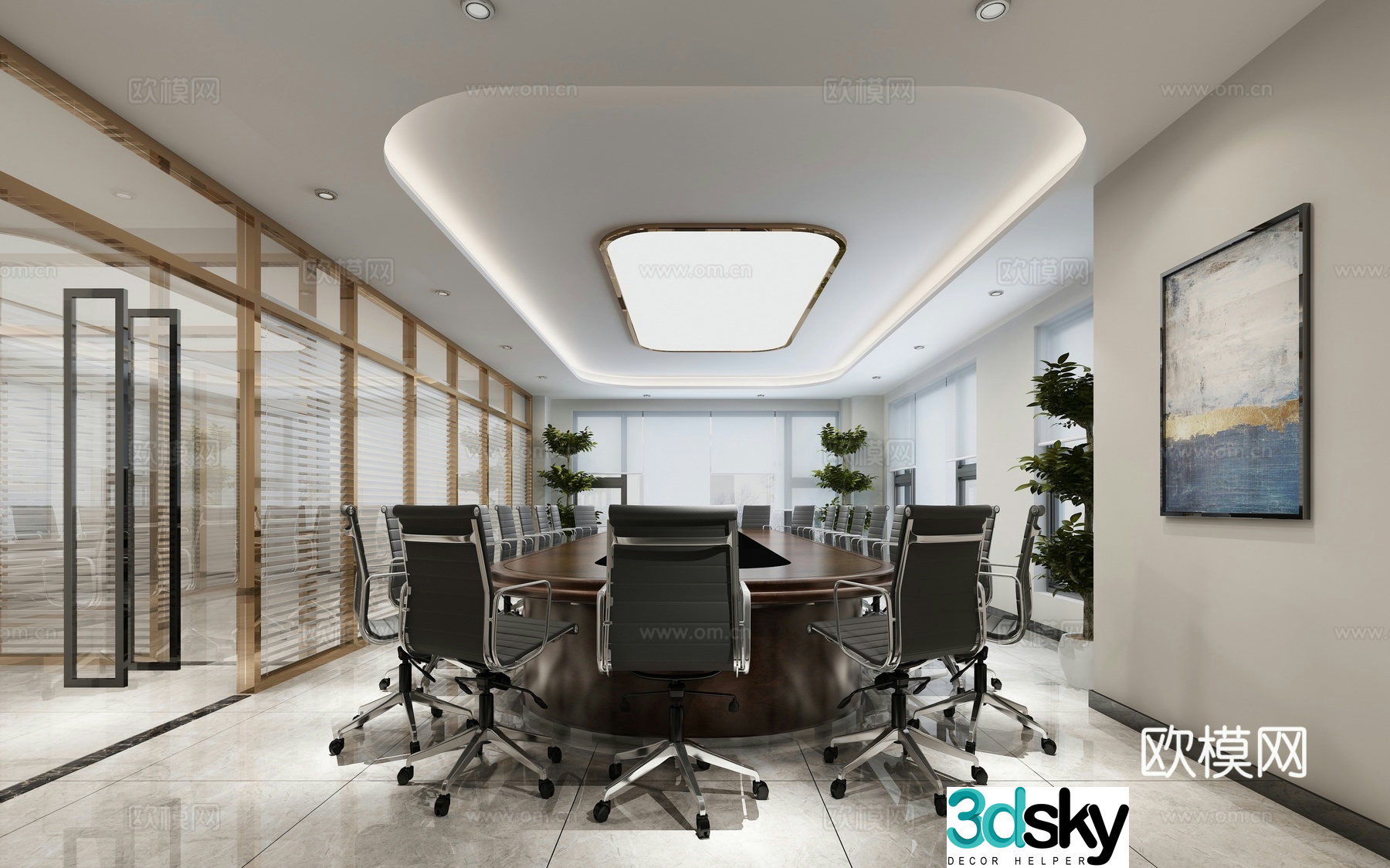 Modern conference room manager room corridor aisle 3d model