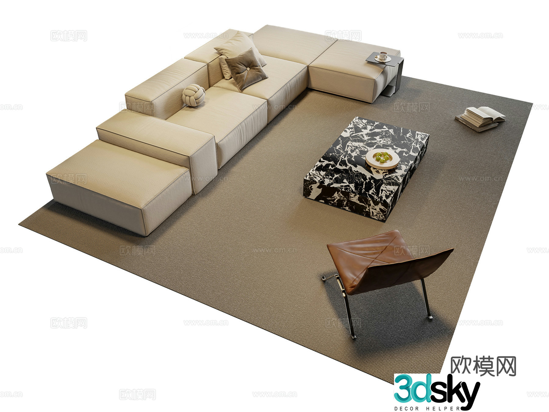 Modern square sofa coffee table modular sofa 3d model