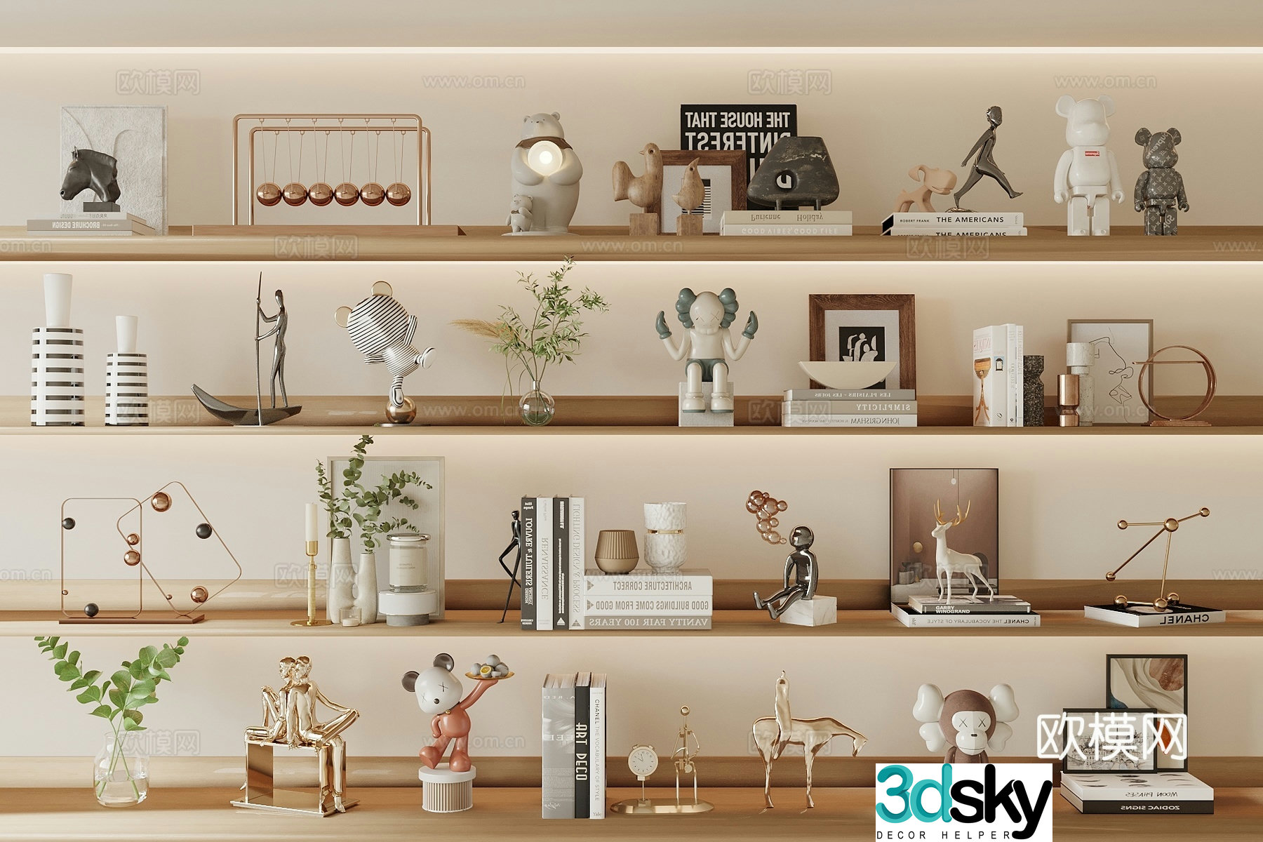 Modern decorations ornaments artwork books 3d model