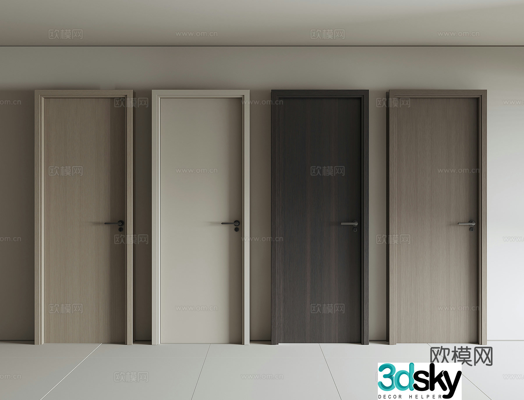 Modern single door wooden door swing door 3d model