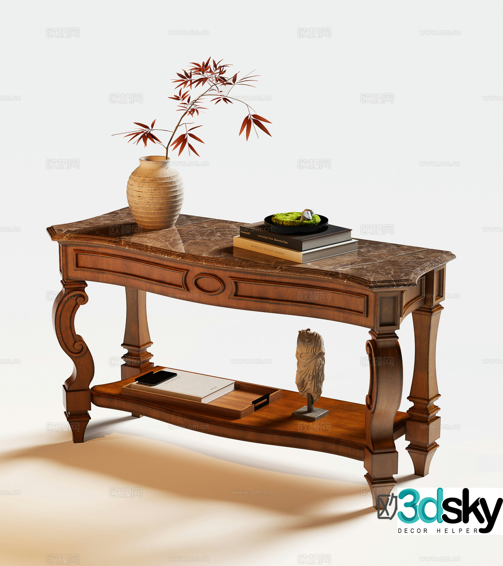 American style end view table 3D model