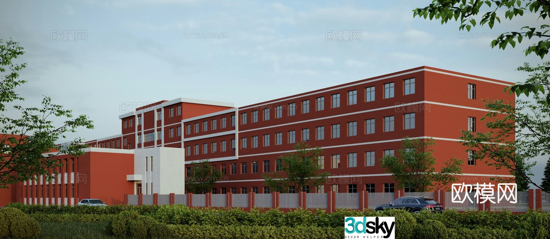 Modern school building 3d model