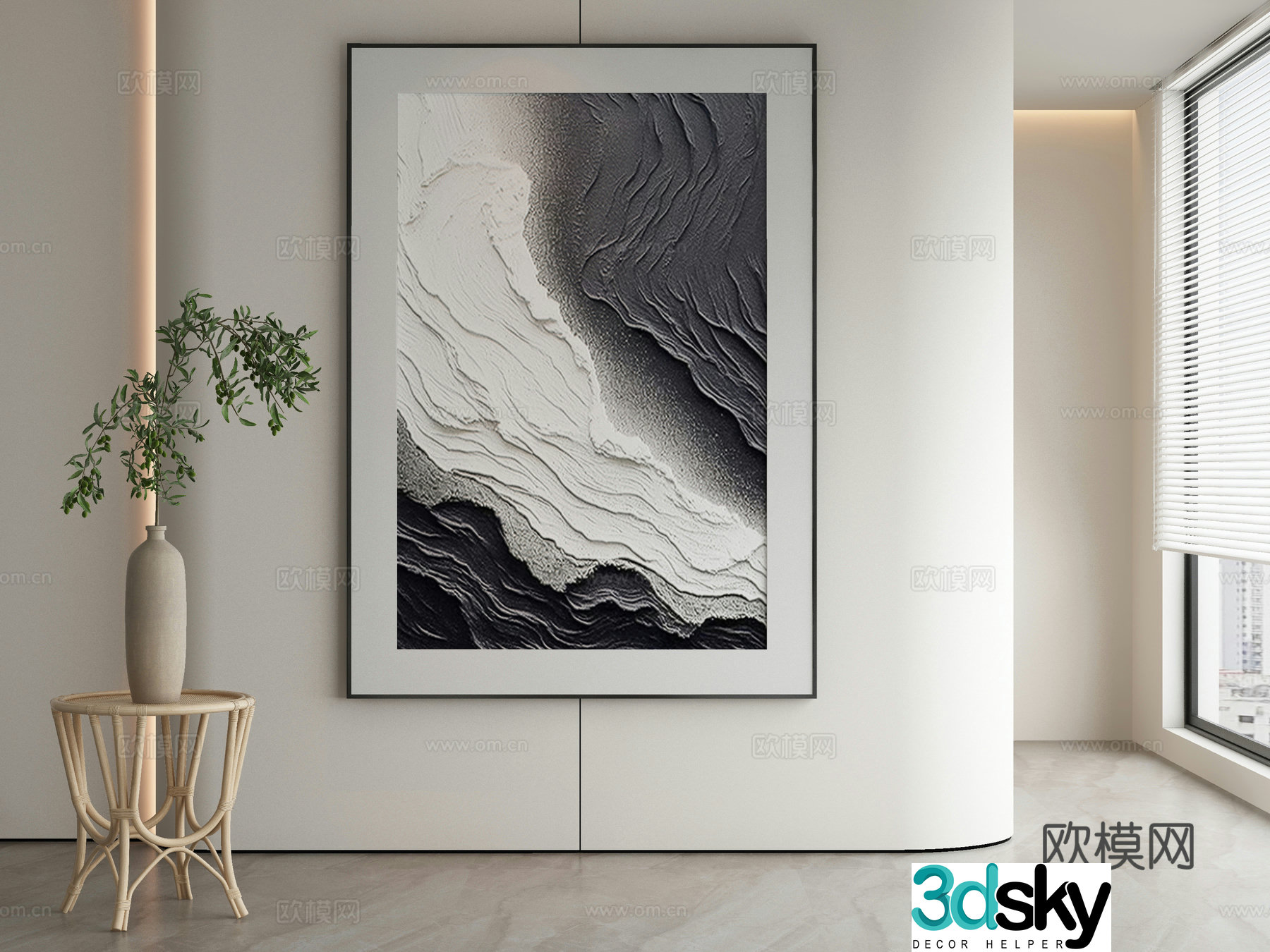 Modern decorative painting texture painting black and white hanging painting 3d model