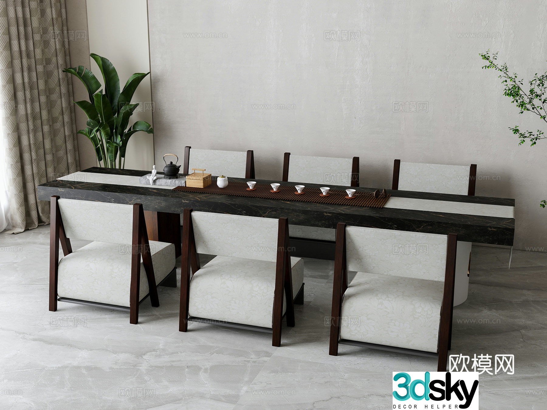 New Chinese tea table and chairs 3d model
