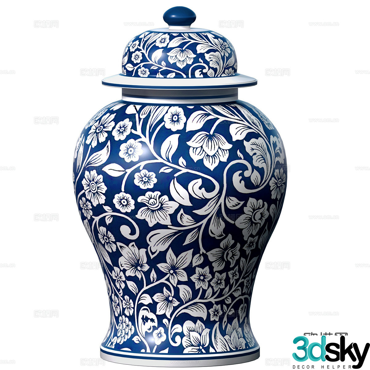 Chinese blue and white general jar blue and white porcelain jar 3d model