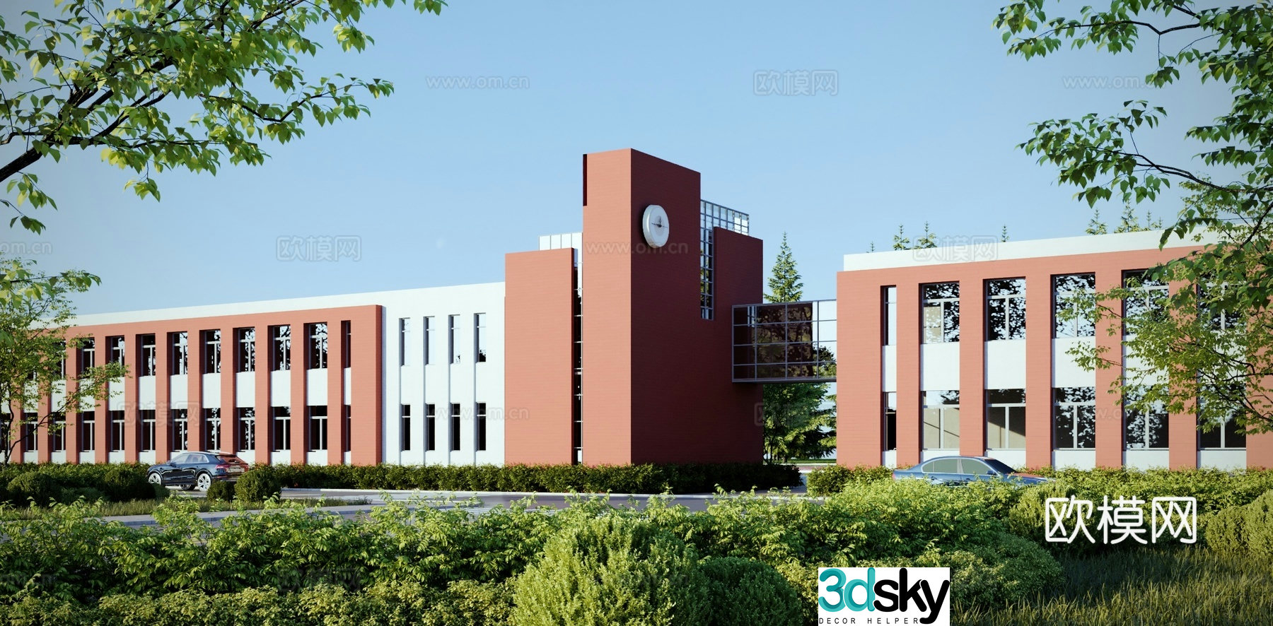 Modern school building 3d model
