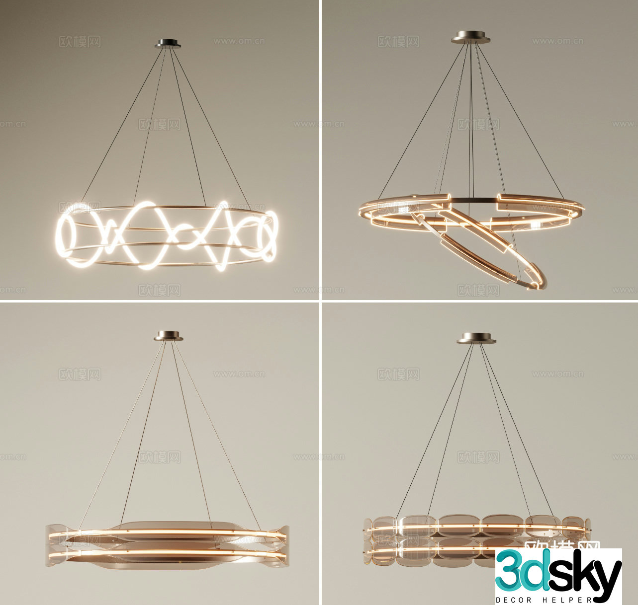 Light luxury chandelier glass chandelier ring chandelier 3d model