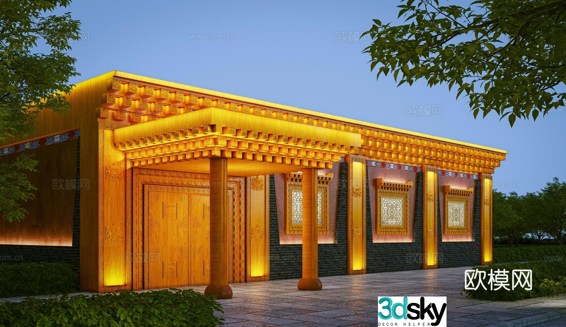 Tibetan architecture ethnic style building door 3D model