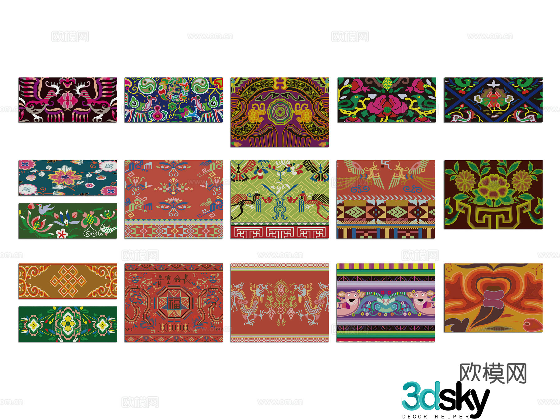 Chinese style Miao Mongolian element silhouette 3D model of ethnic minority character elements