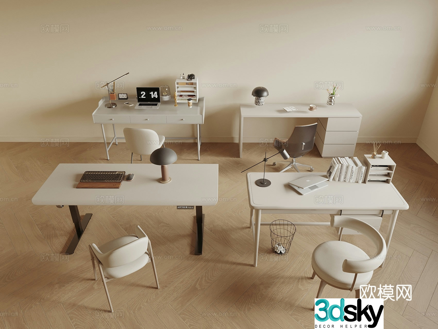 Modern desk chair computer desk 3d model