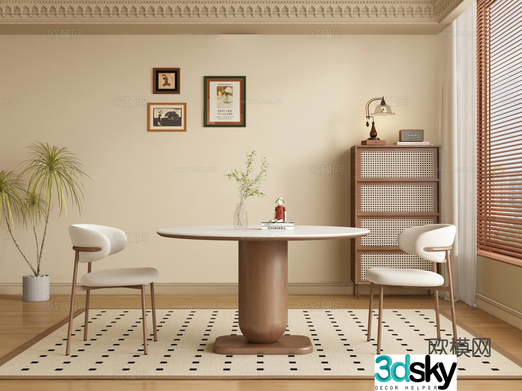 Medieval style dining table and chairs 3d model