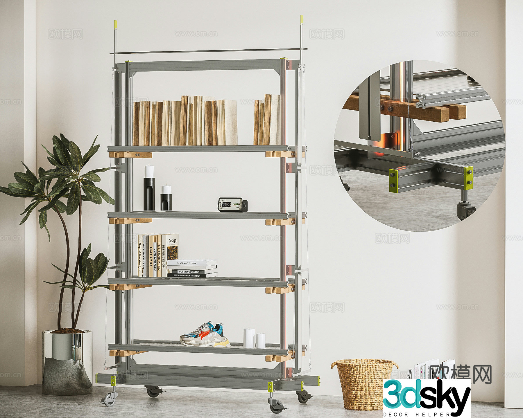 Modern bookshelf storage rack 3d model