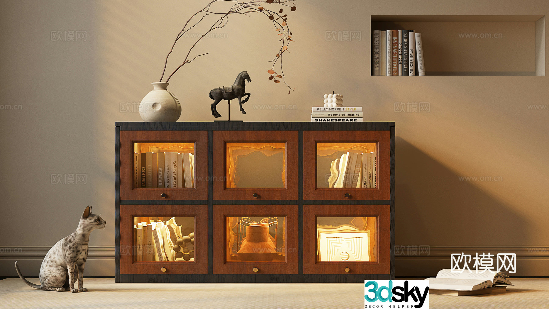 Wabi-sabi bookcase low cabinet 3d model