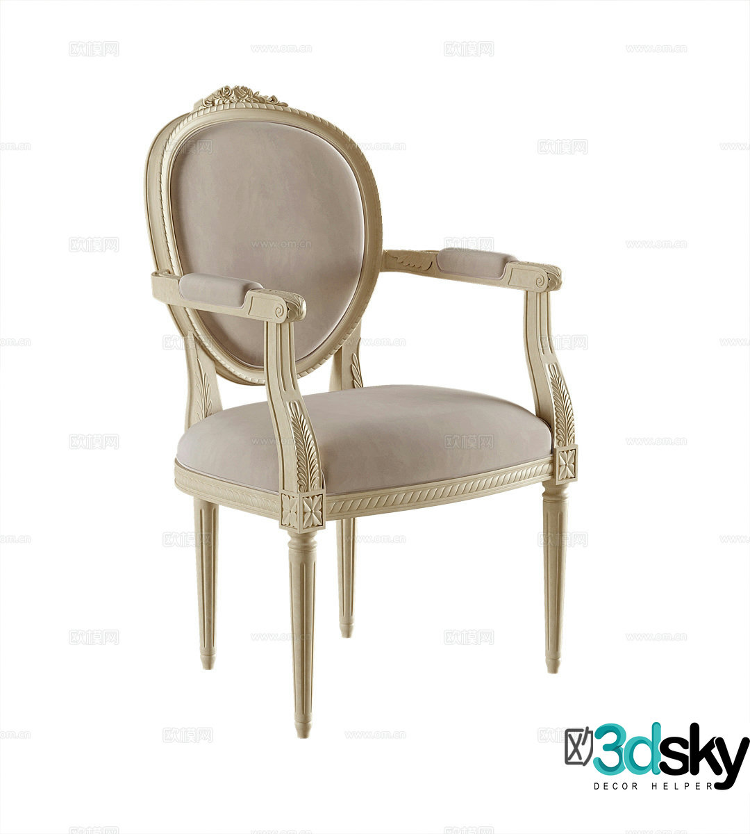 French single chair dining chair 3d model