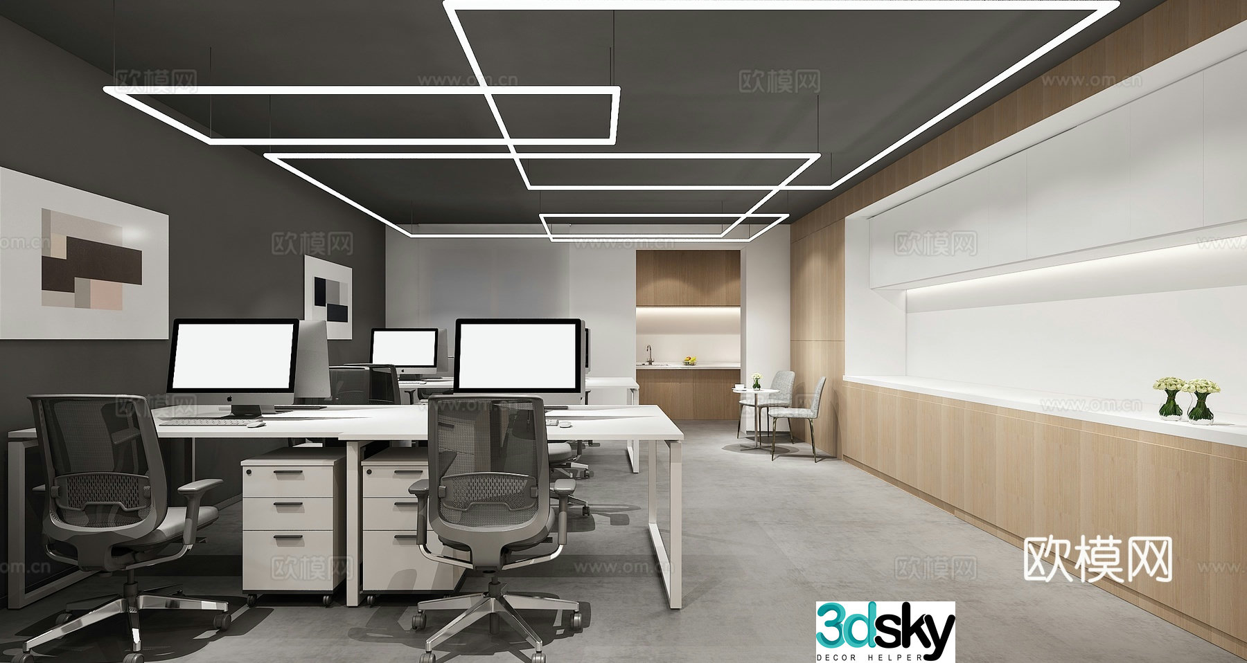 Modern open office area reception room 3d model