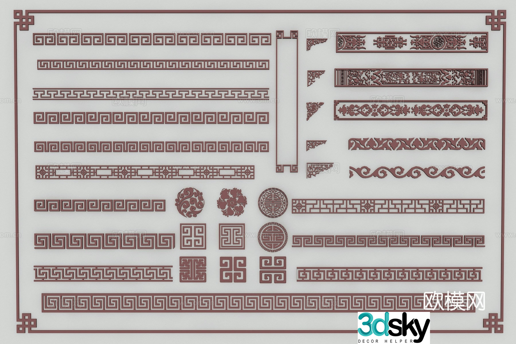 Chinese style fringe line decorative line 3d model