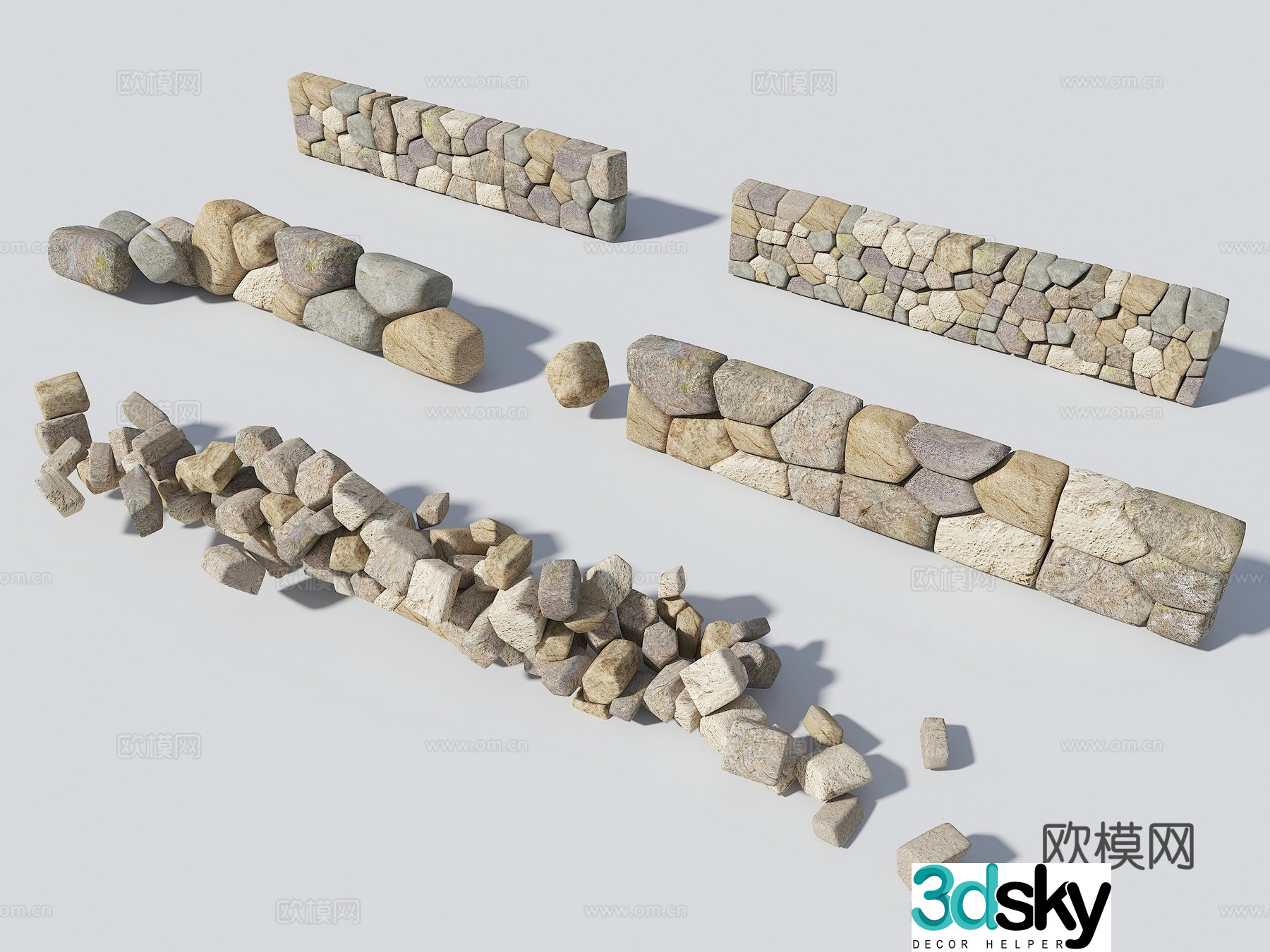 Chinese style collapsed wall stone wall landscape wall stone landscape wall retaining wall 3d model