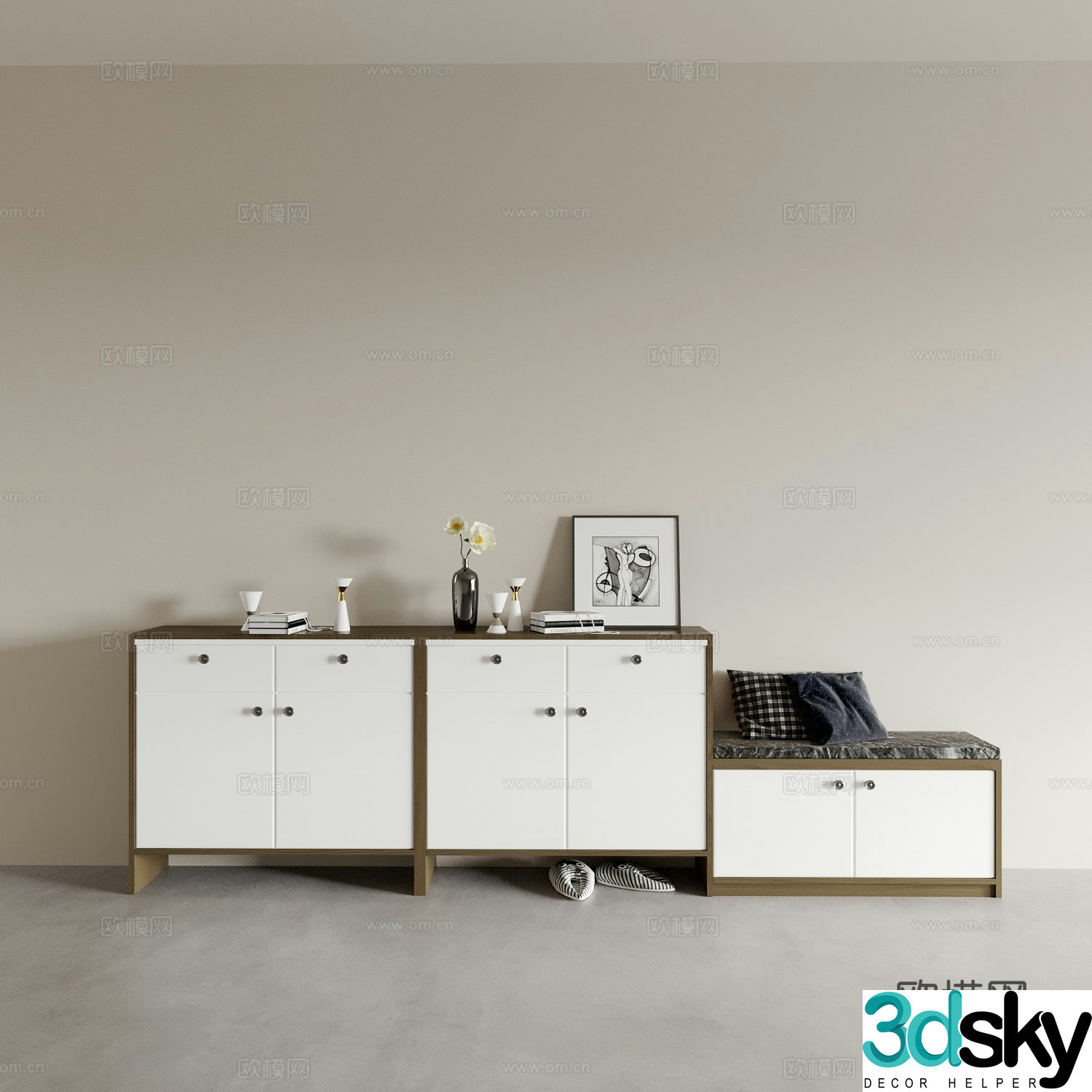 New Chinese style shoe cabinet entrance cabinet low cabinet 3D model