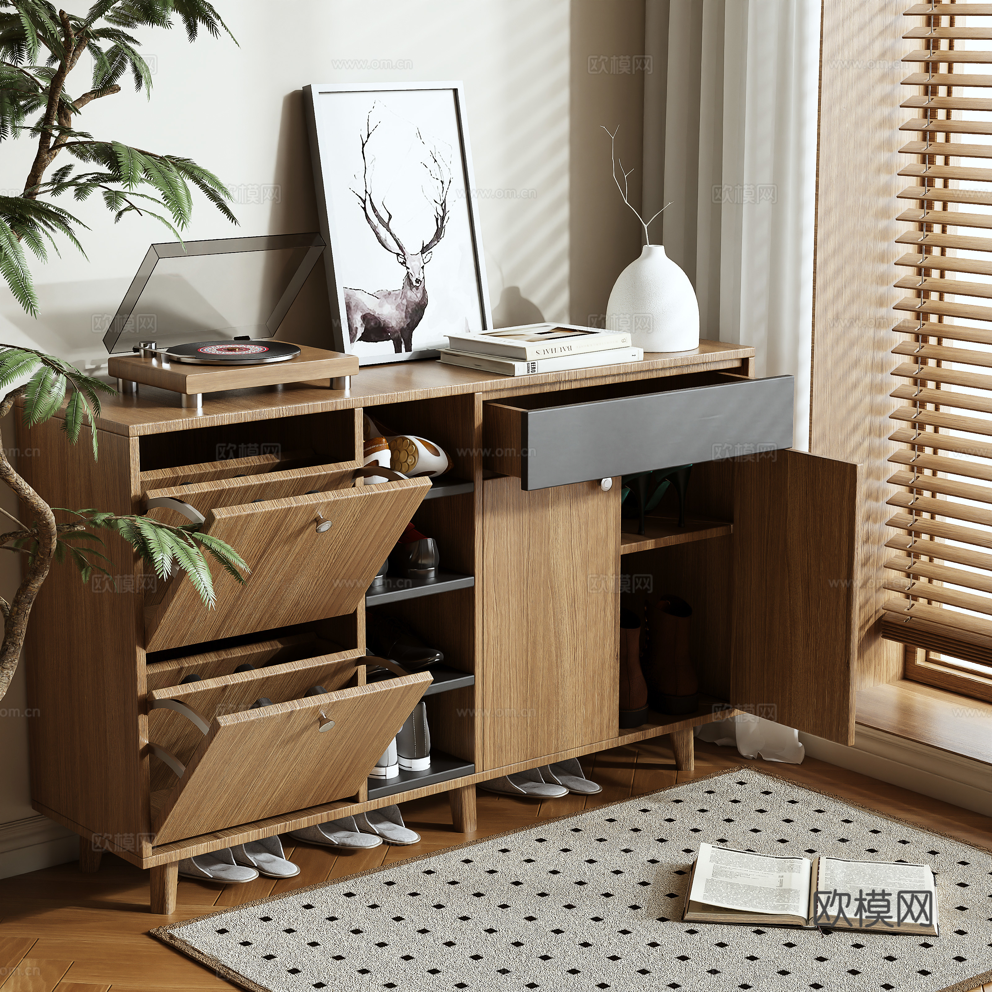 Log style shoe cabinet 3D model