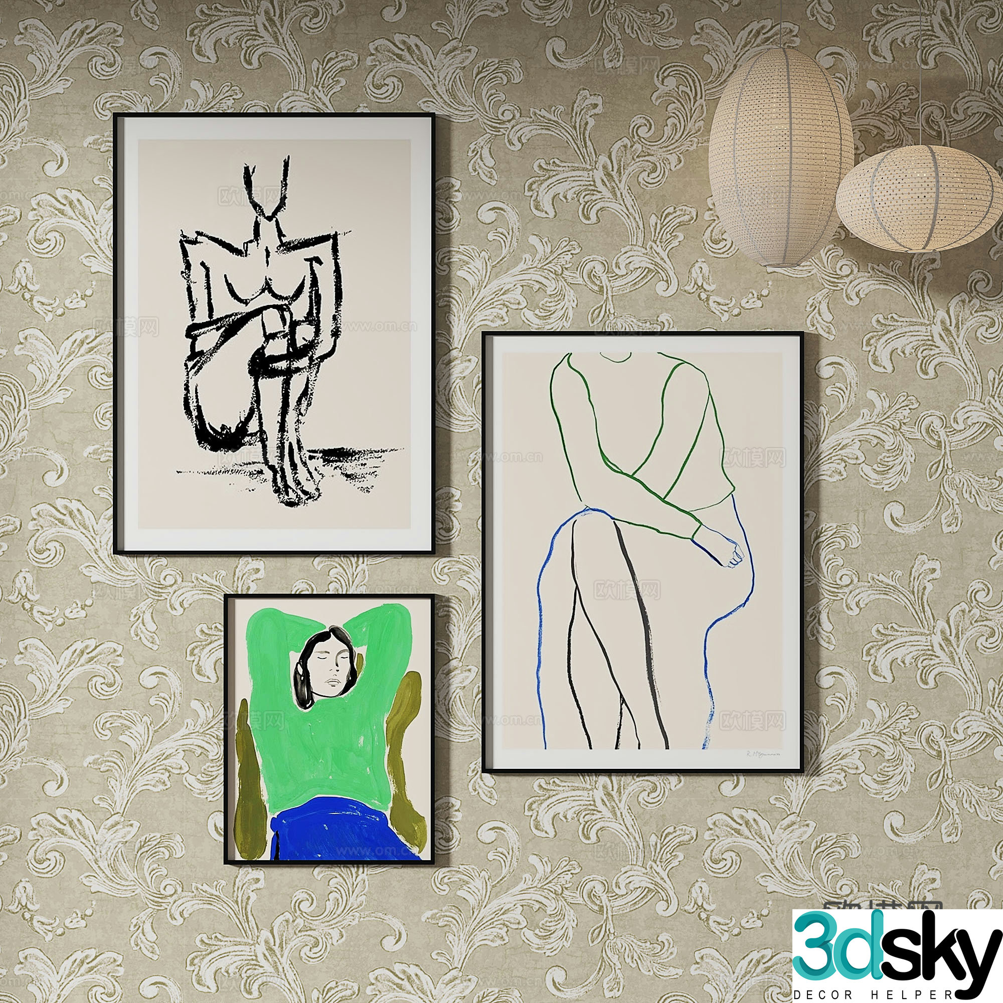Simple European abstract painting decorative painting 3d model
