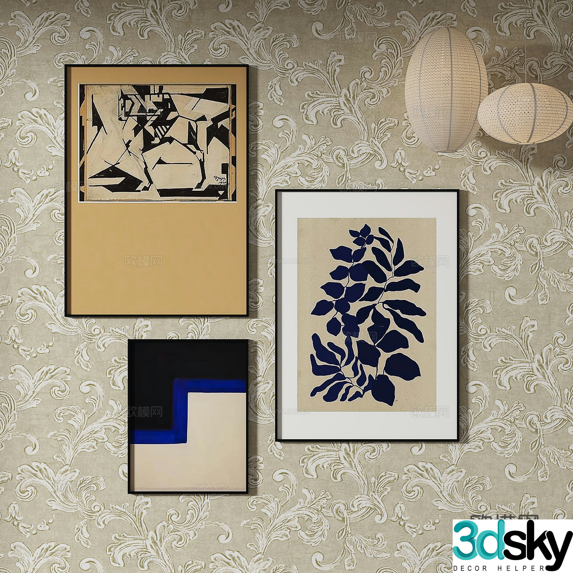 Simple European texture painting decorative painting 3d model
