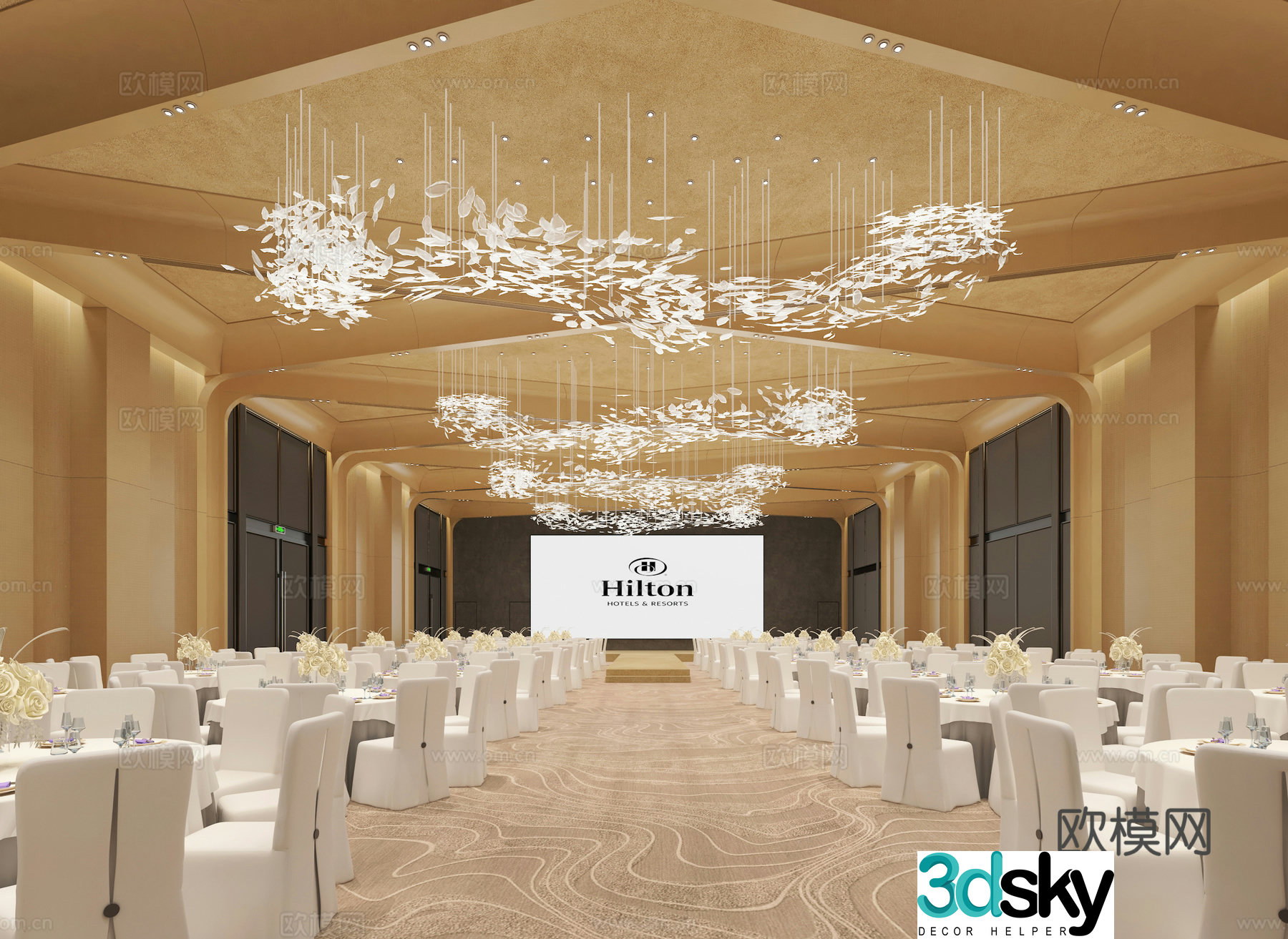 Hotel banquet hall wedding banquet 3d model