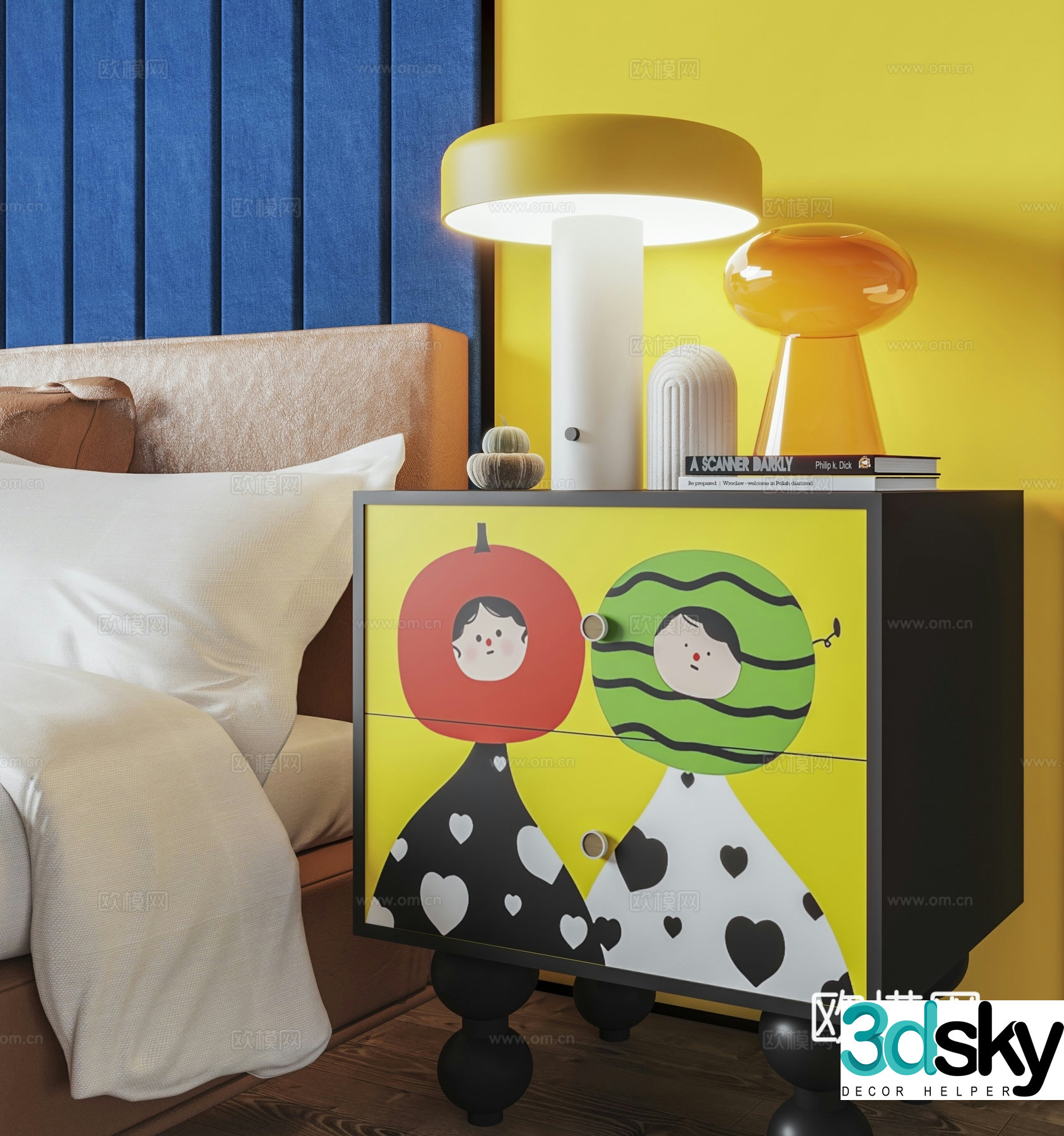 French bedside table 3d model