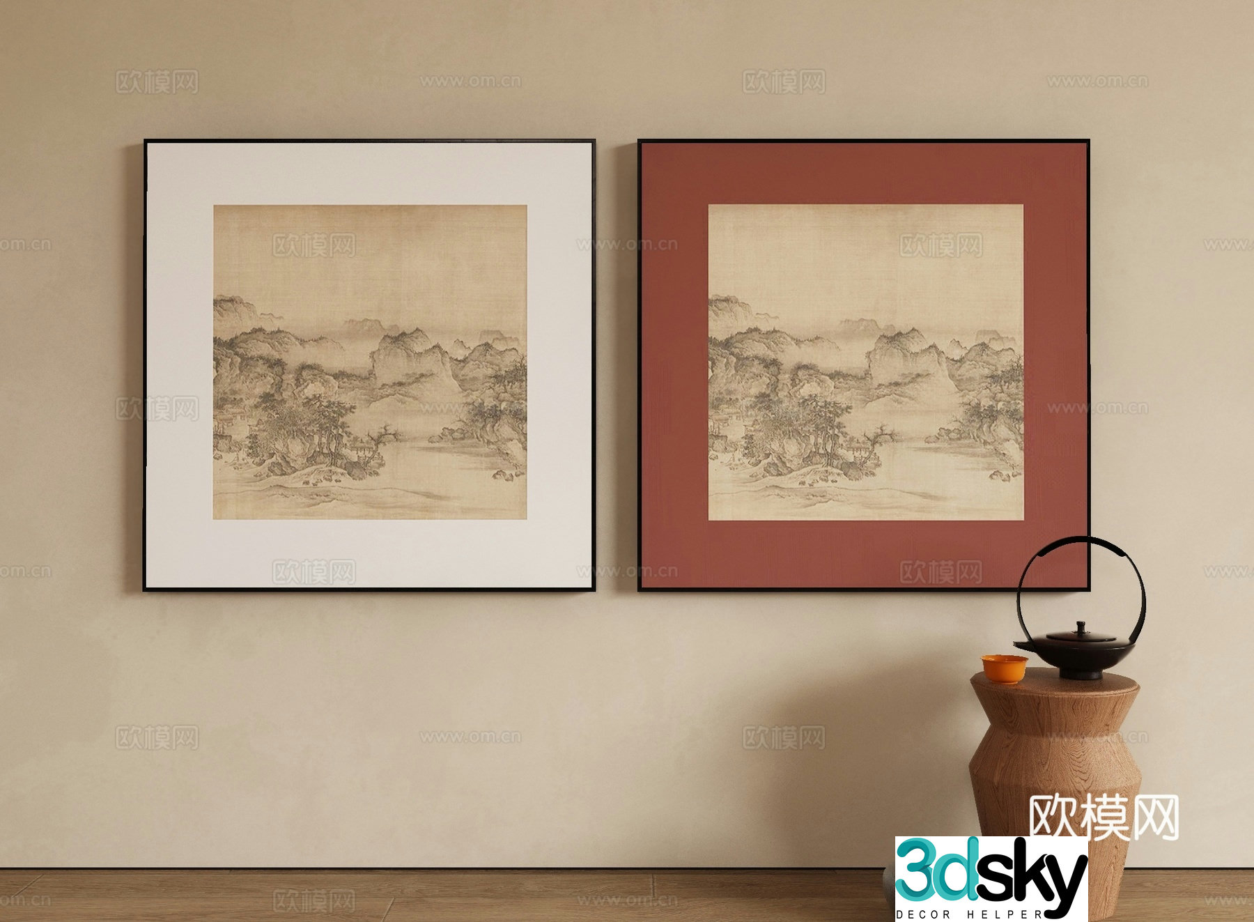 New Chinese style decorative painting landscape painting hanging painting 3D model