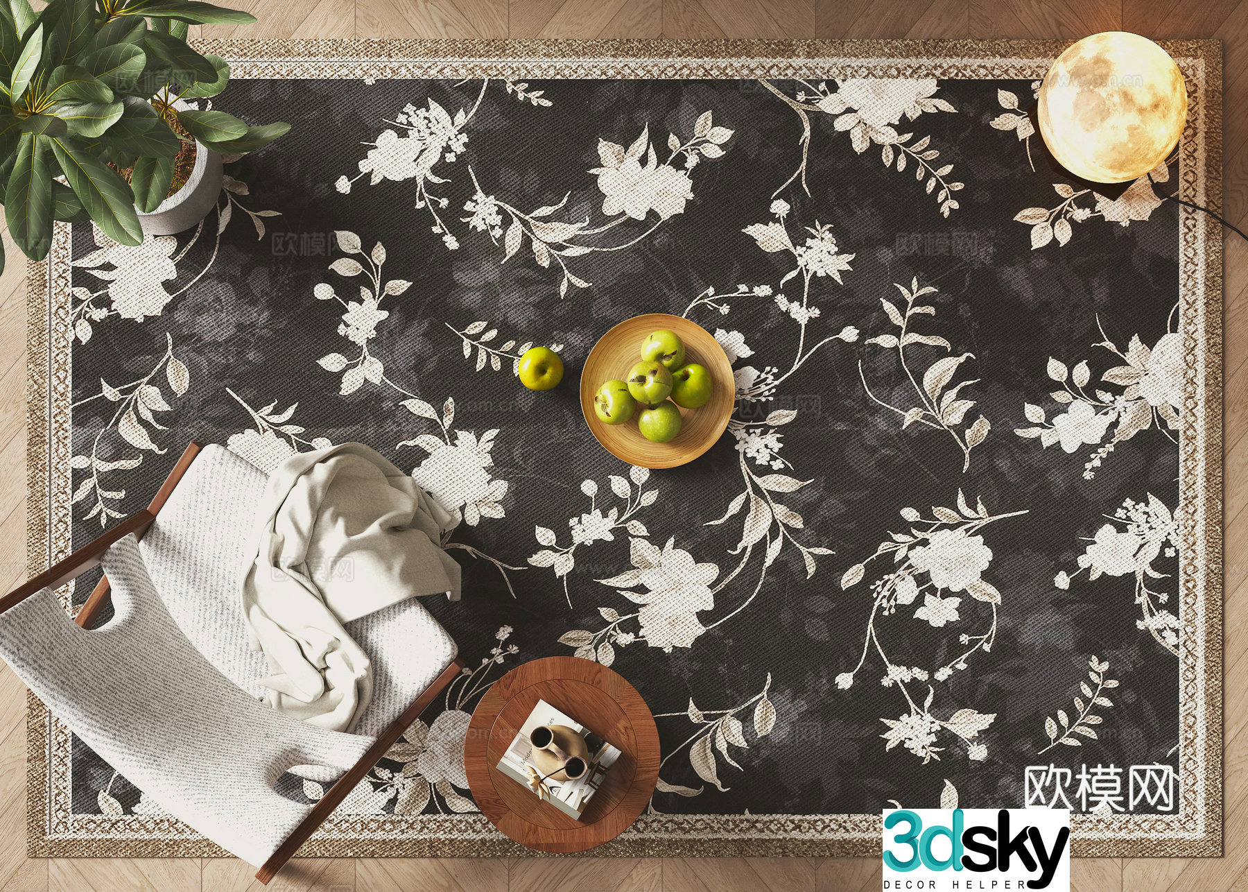 French square rug 3d model