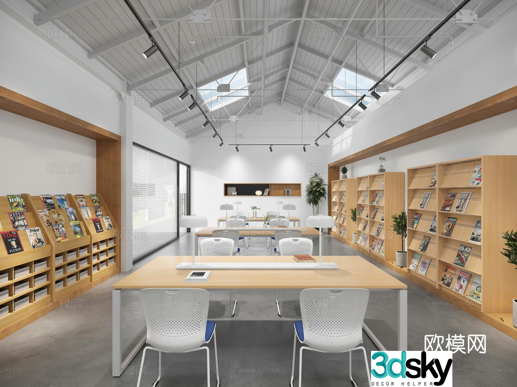 Modern library reading area 3d model