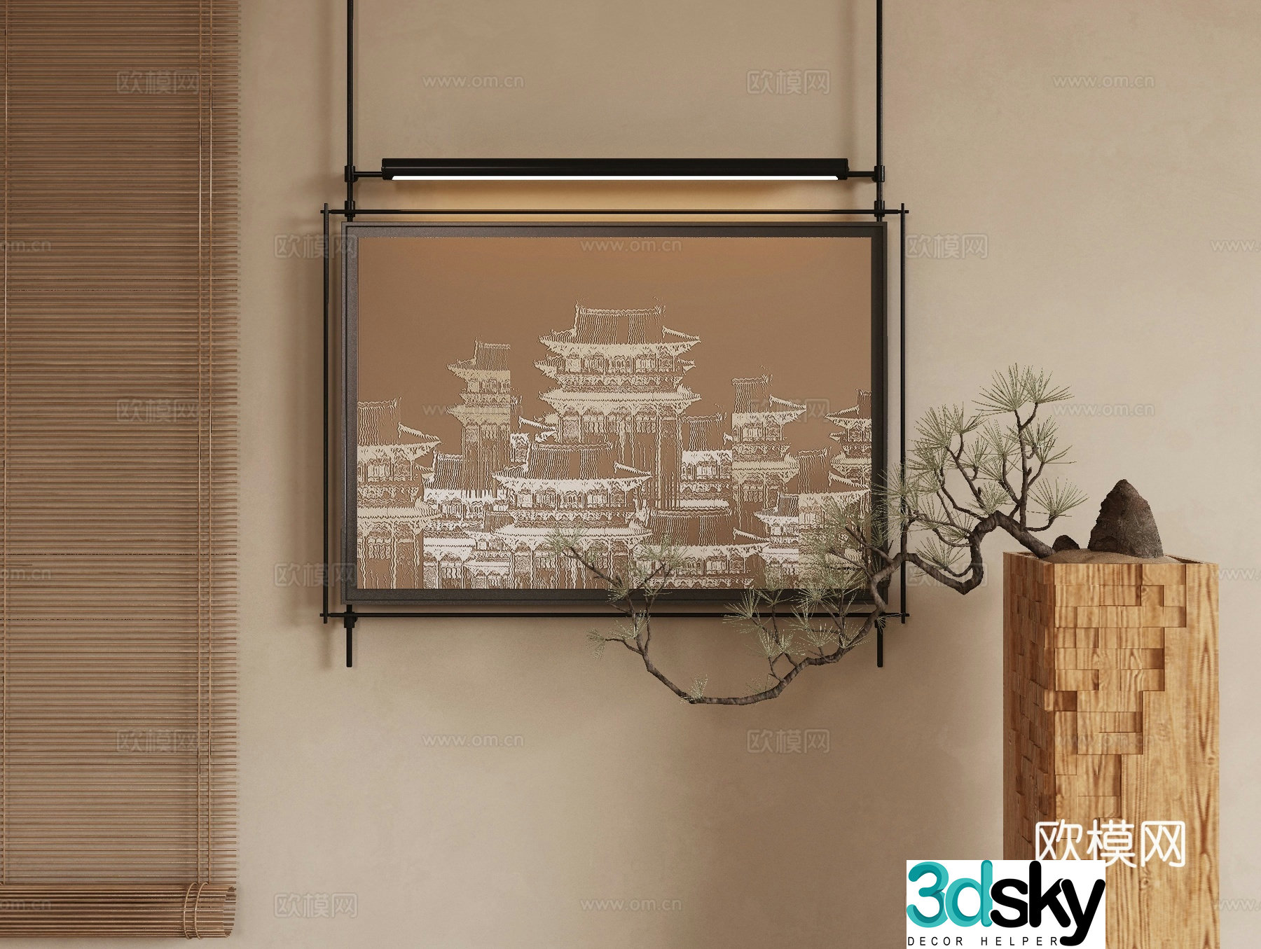 New Chinese style decorative painting architectural painting hanging painting 3D model