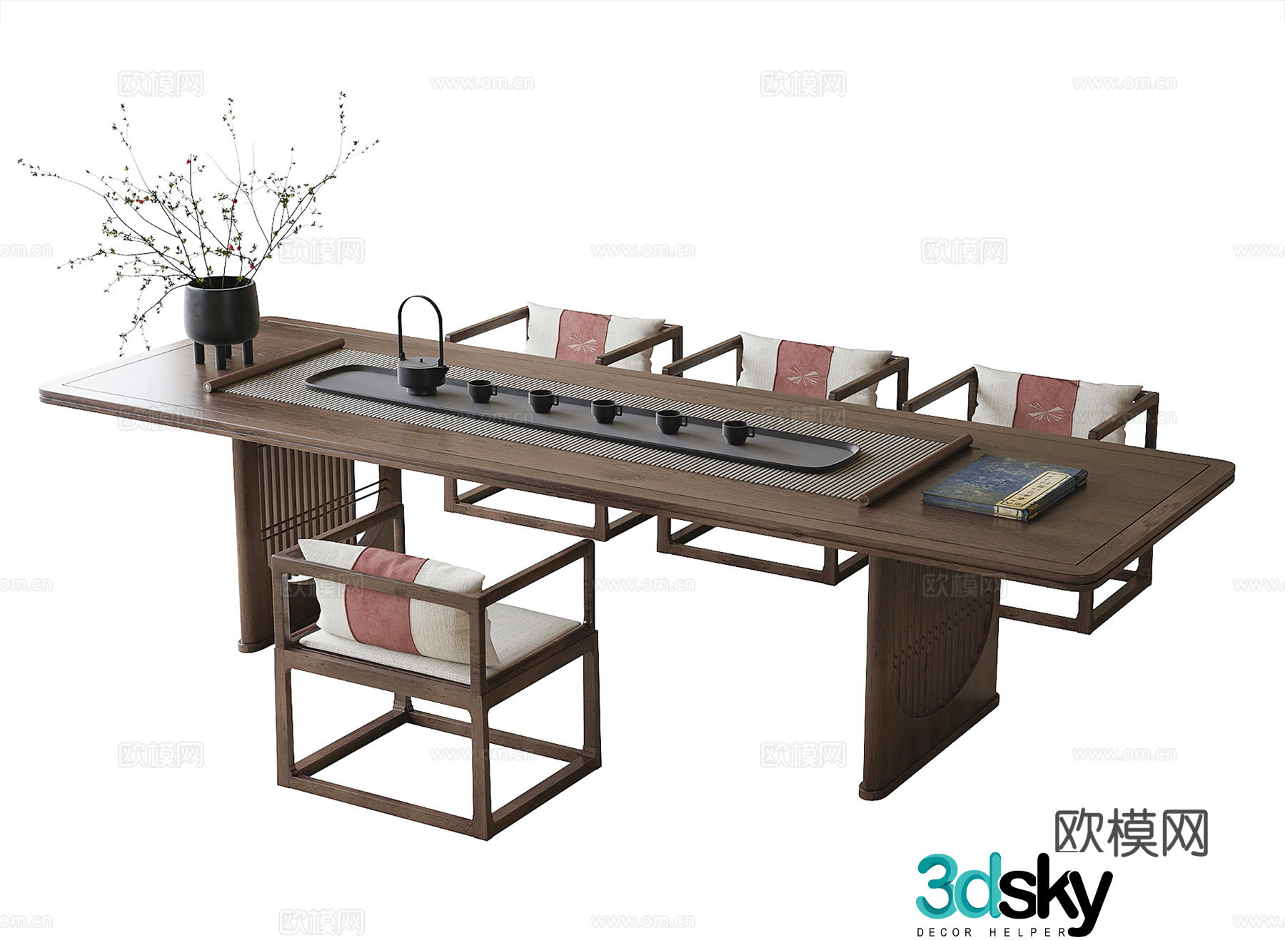 New Chinese tea table and chair tea chair tea set 3d model