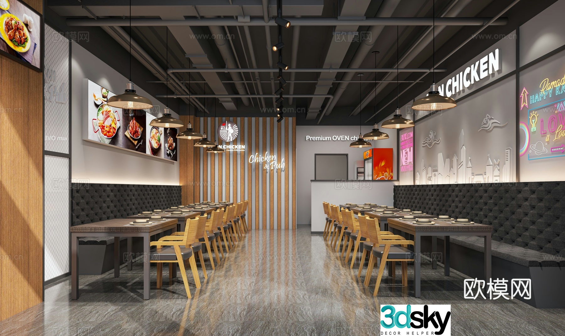 Modern fast food restaurant snack bar 3d model