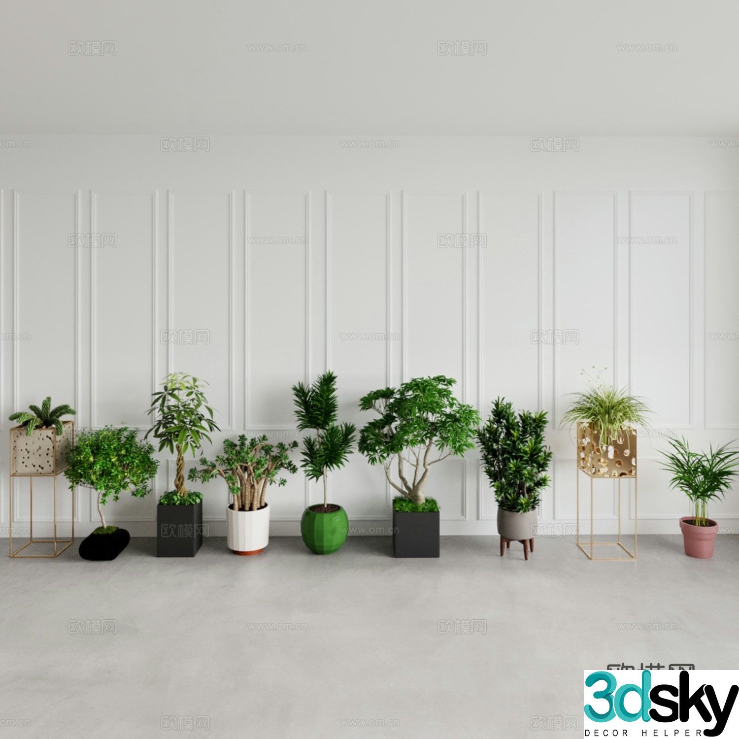 Golden shelf potted plant flowerpot potted plant 3d model