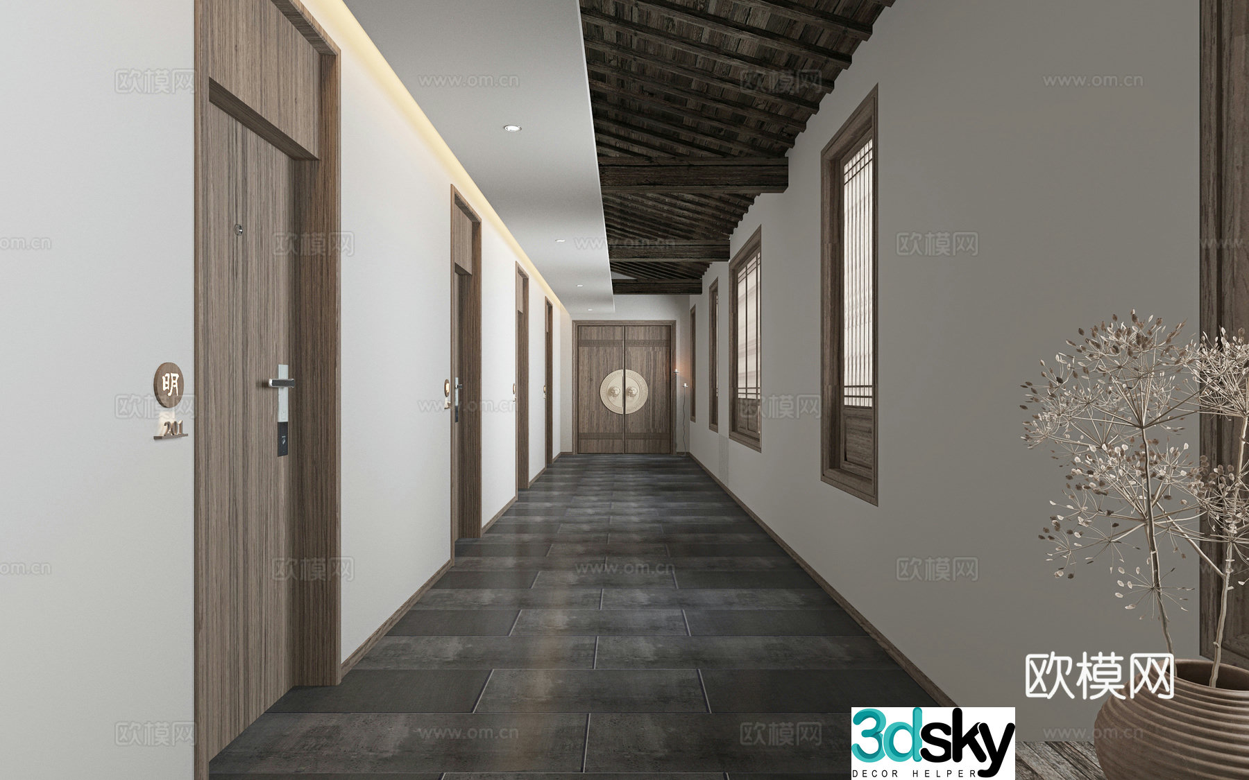 hotel corridor aisle 3d model