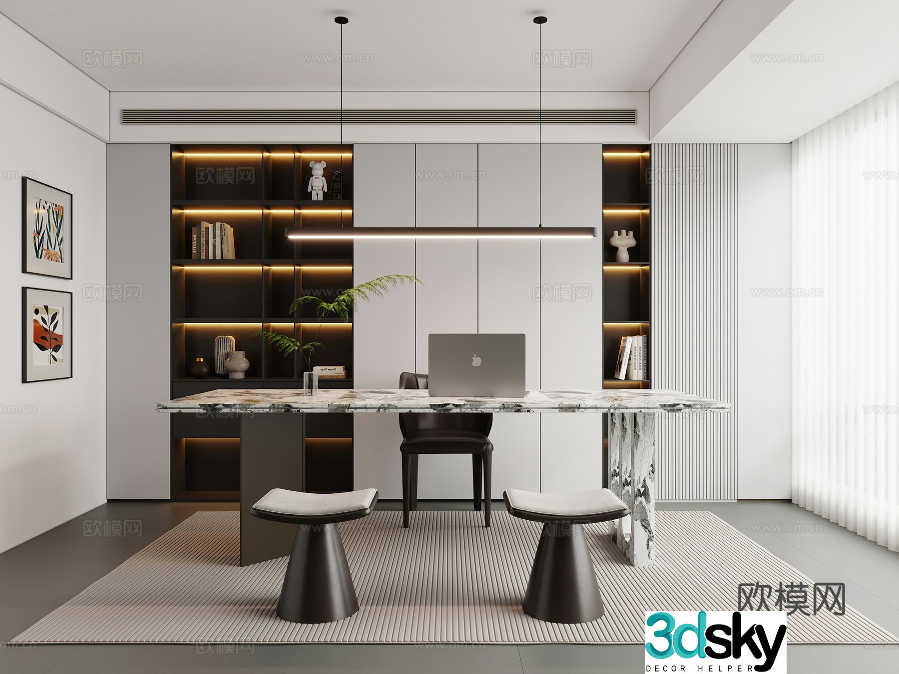Modern study room 3d model
