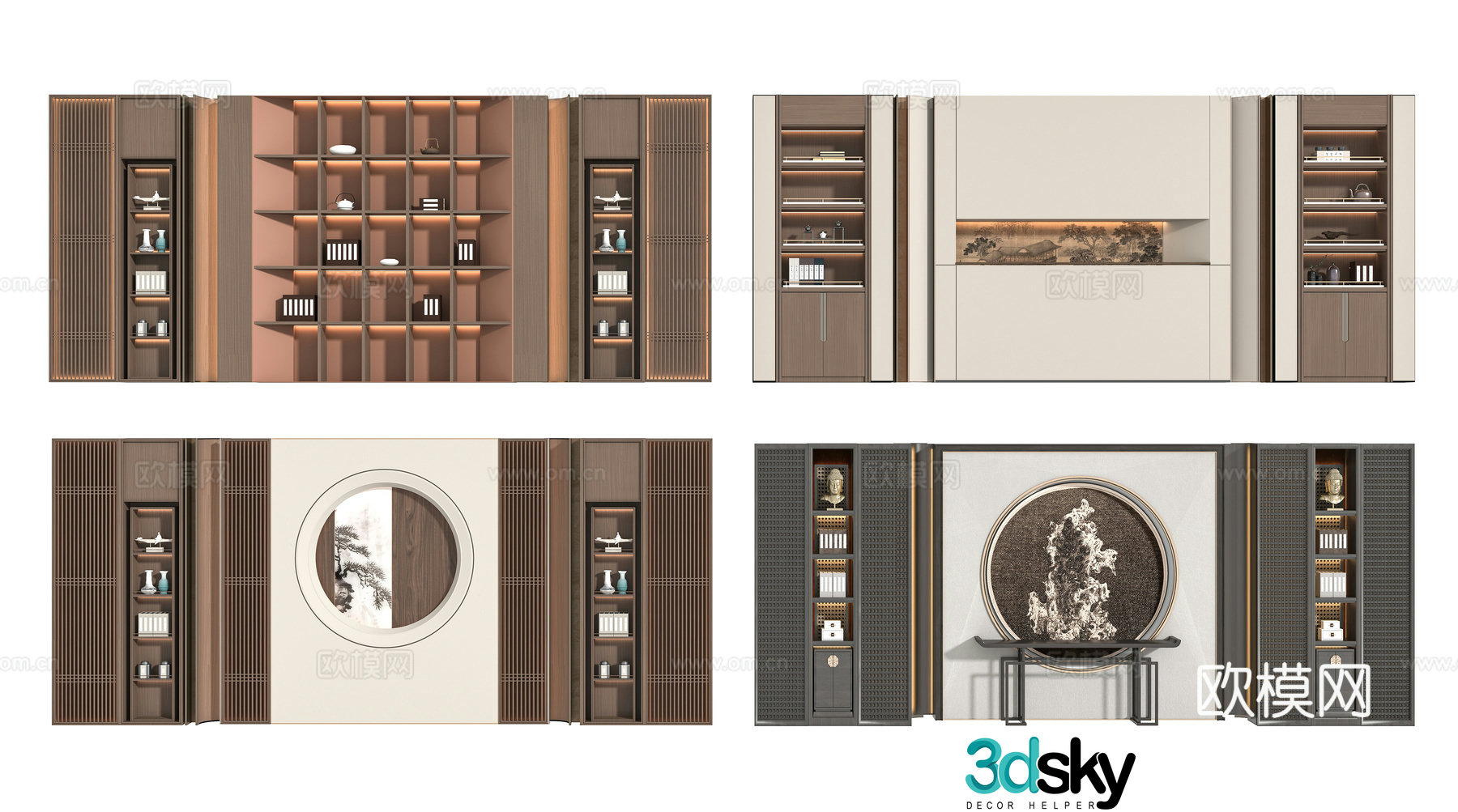 New Chinese style background wall 3D model