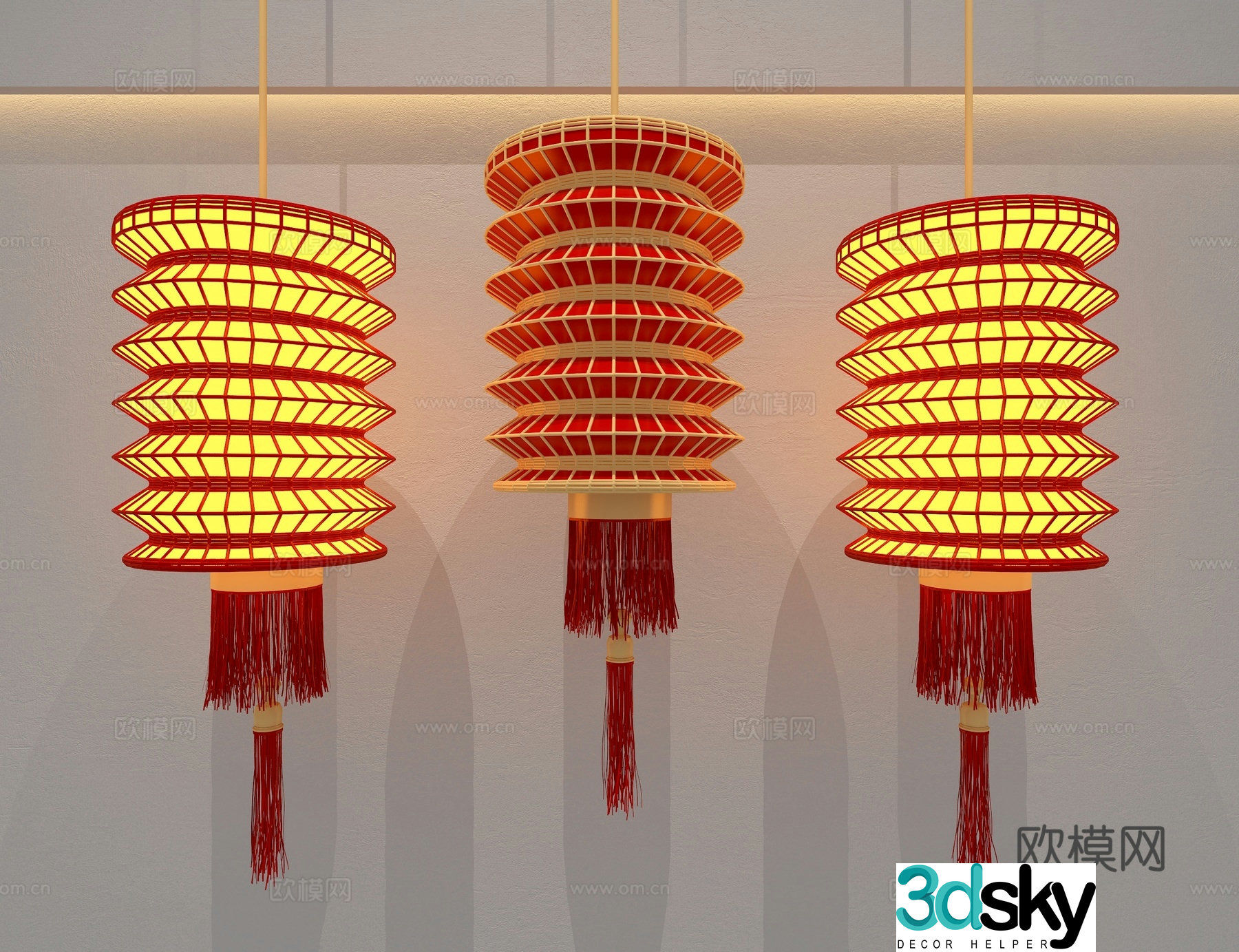 New Chinese style decorative lamp red lantern 3d model