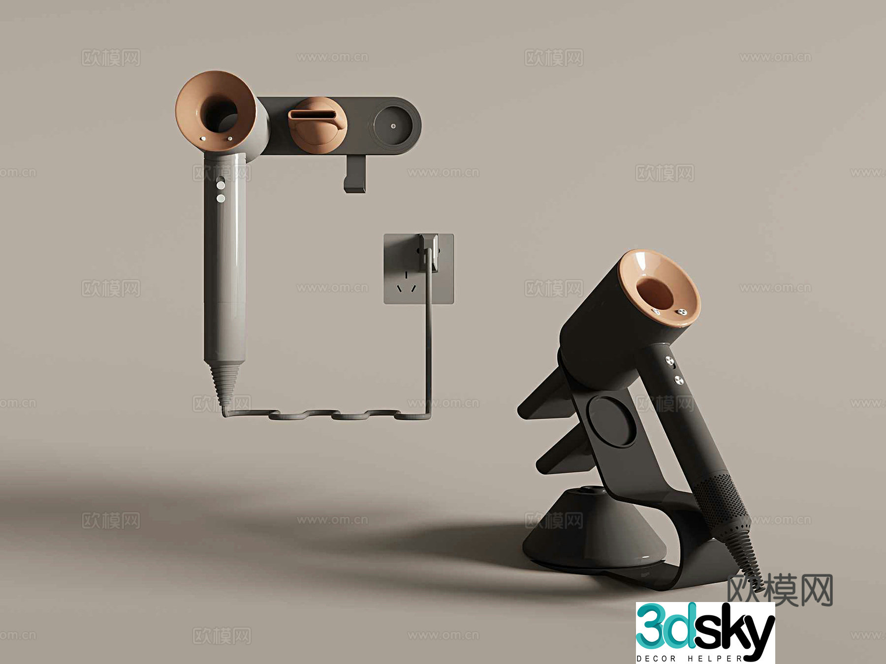 Smart Hair Dryer Hot Air Dryer Magnetic Bracket Socket 3D Model