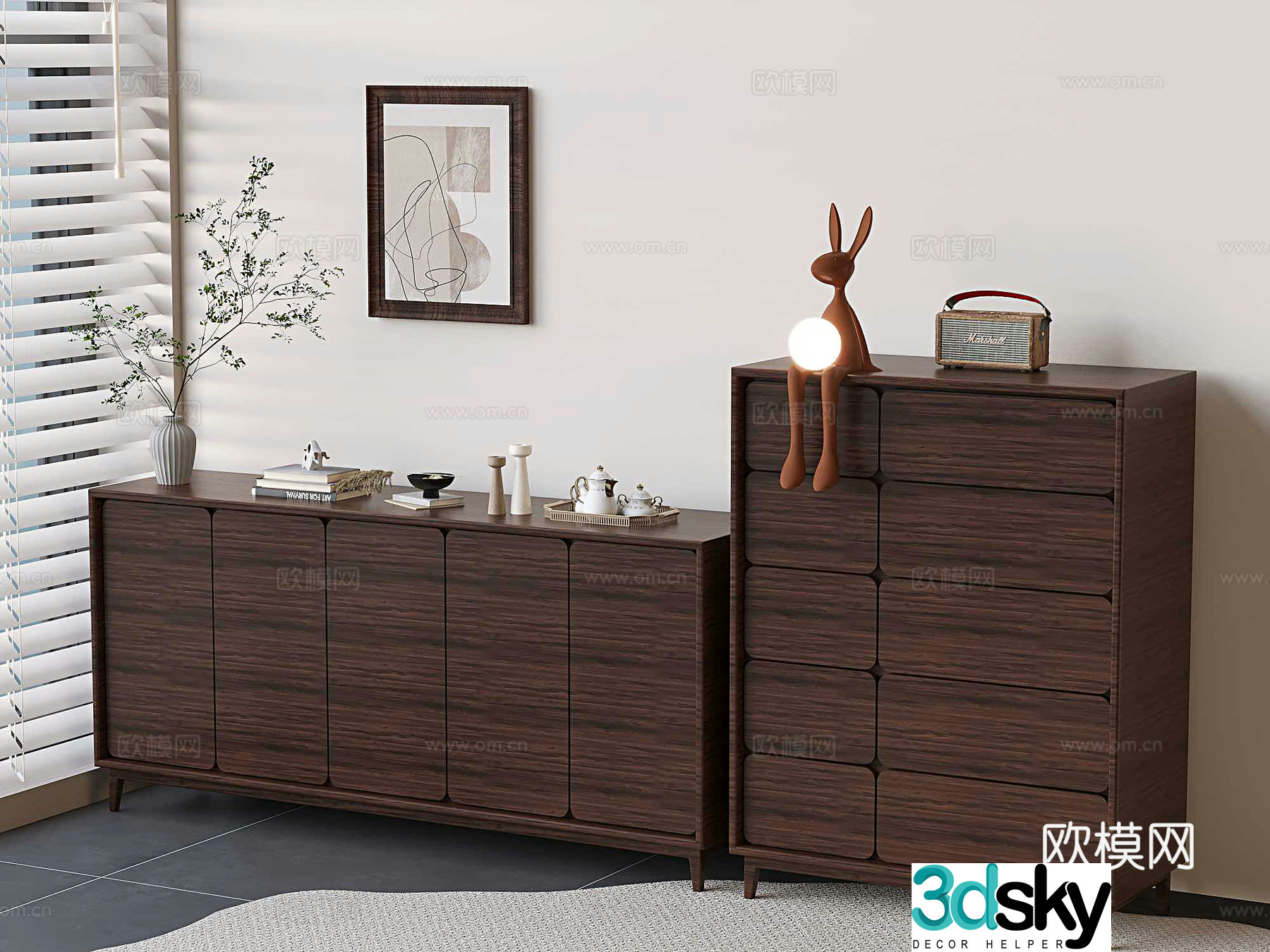 New Chinese style entrance cabinet side cabinet 3D model