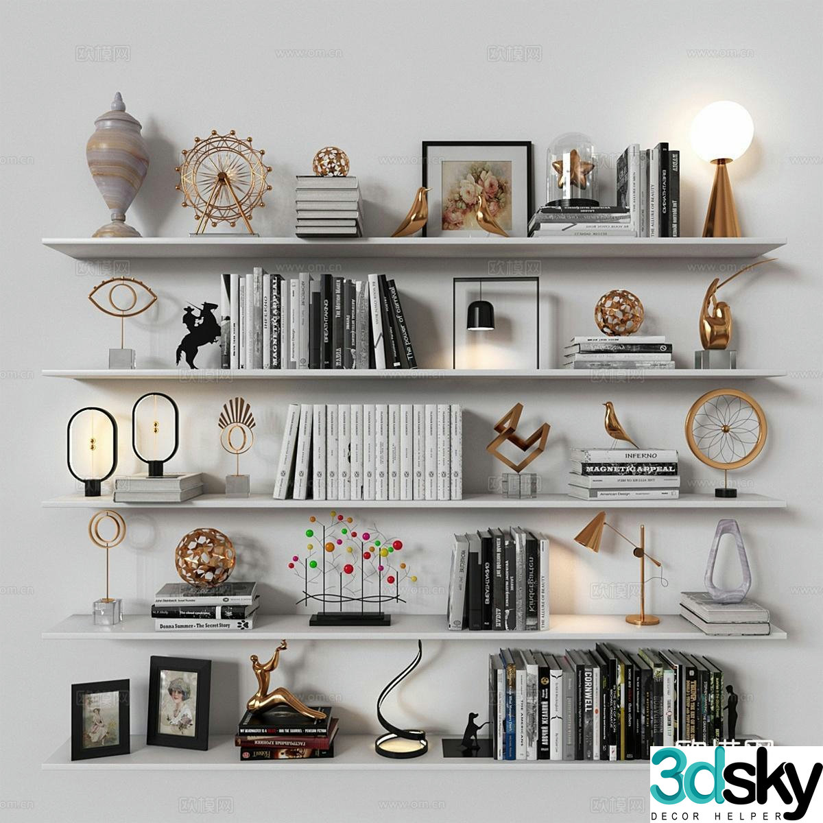 Modern decorations ornaments books paintings sculptures 3D model