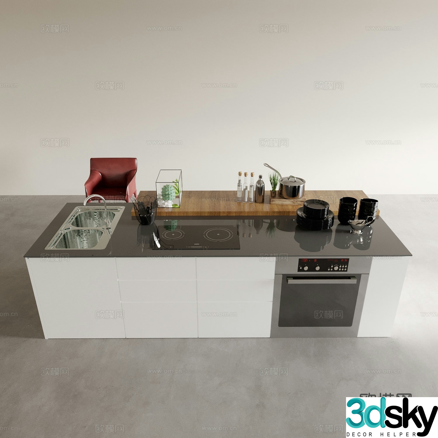 Modern island center island dining table 3d model