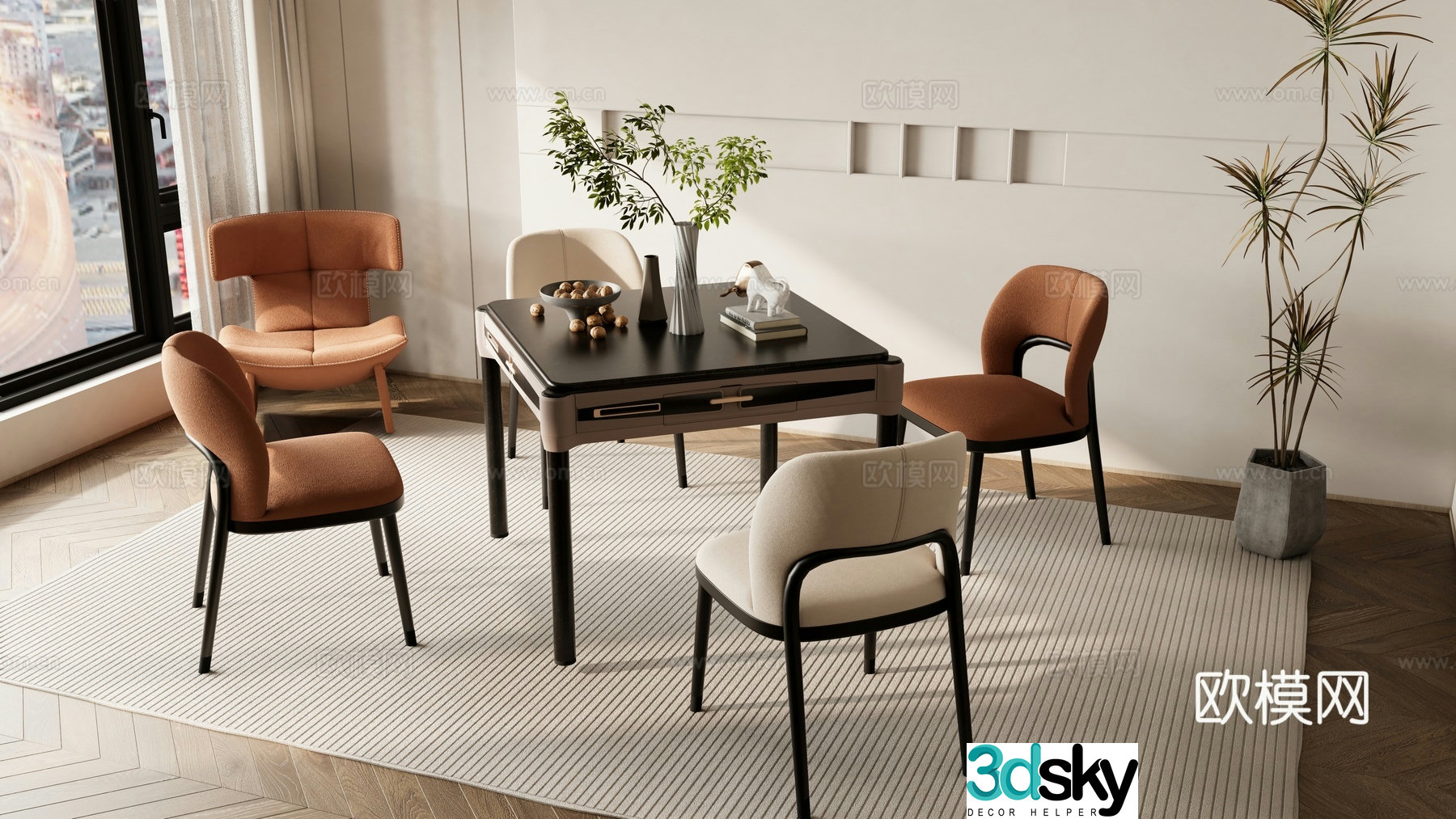 Modern mahjong tables and chairs 3d model of chess and card tables and chairs