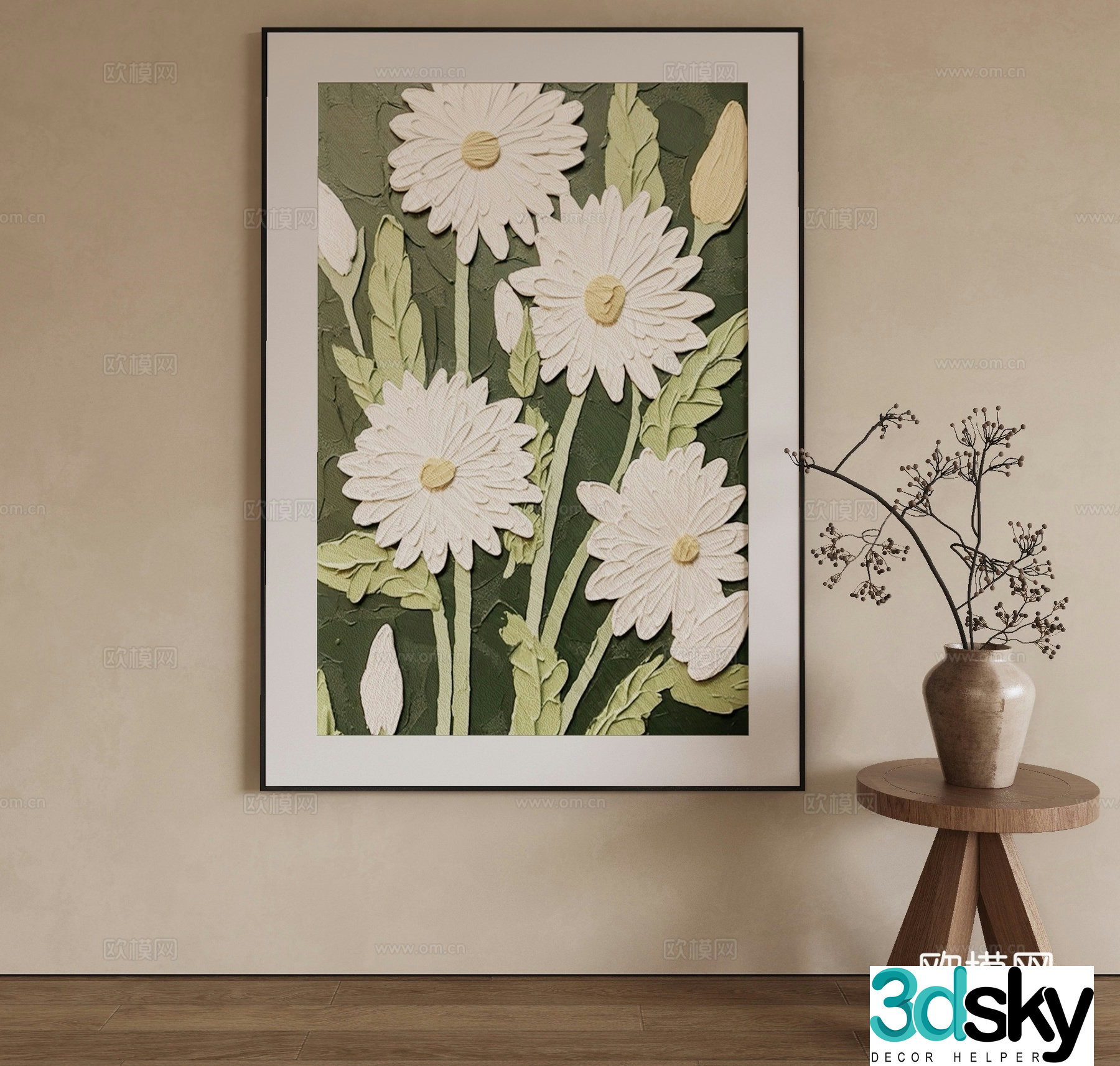 Modern flower painting decorative painting 3d model