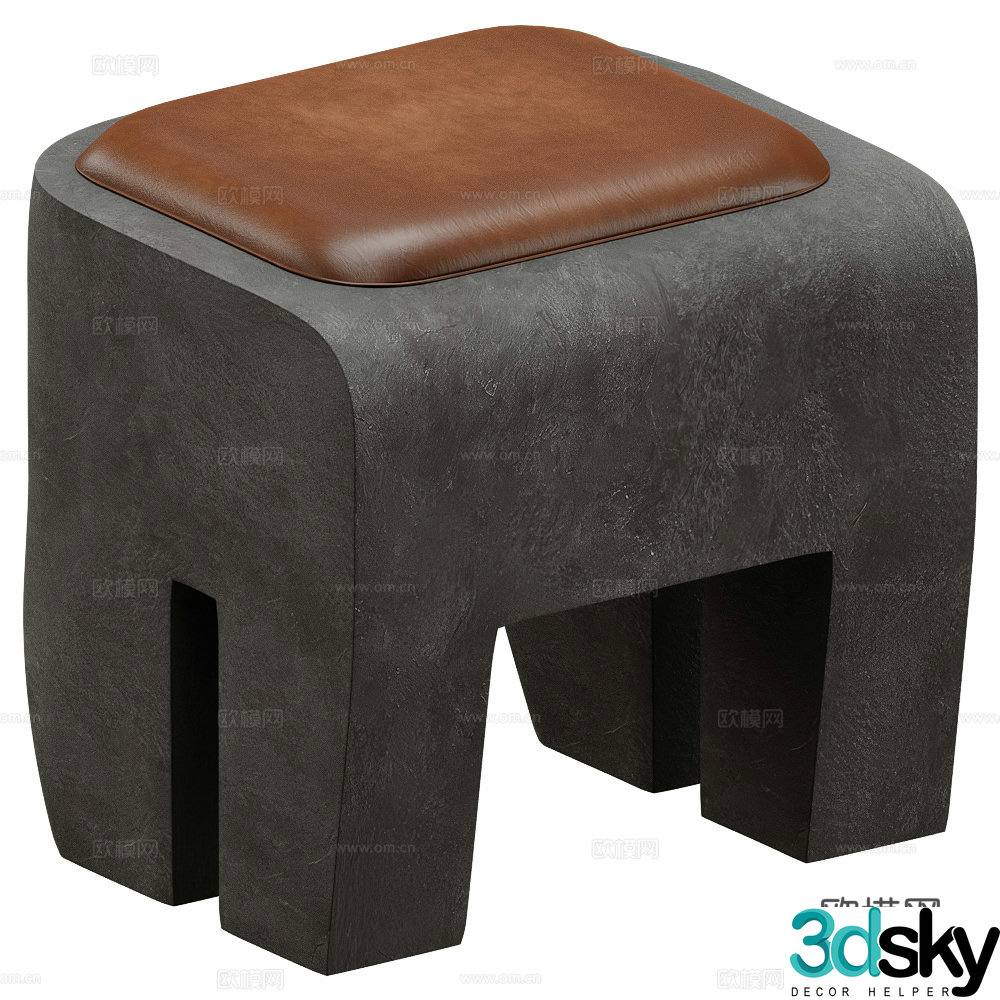Medieval style stool square stool sitting stool 3d model