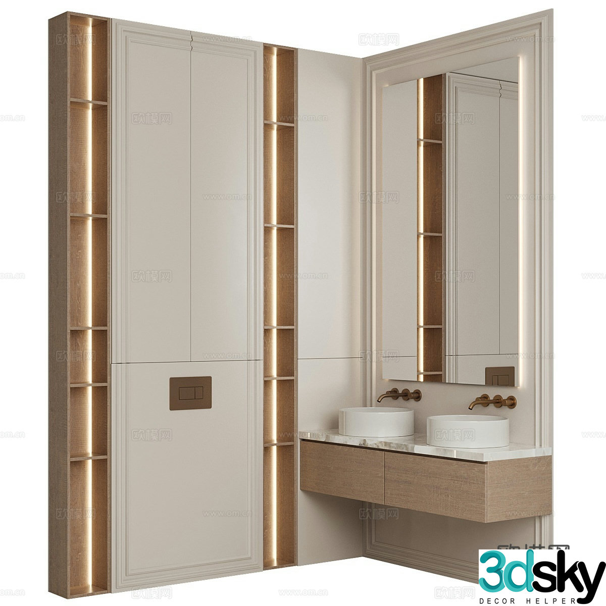 Modern bathroom cabinet double basin vanity 3d model