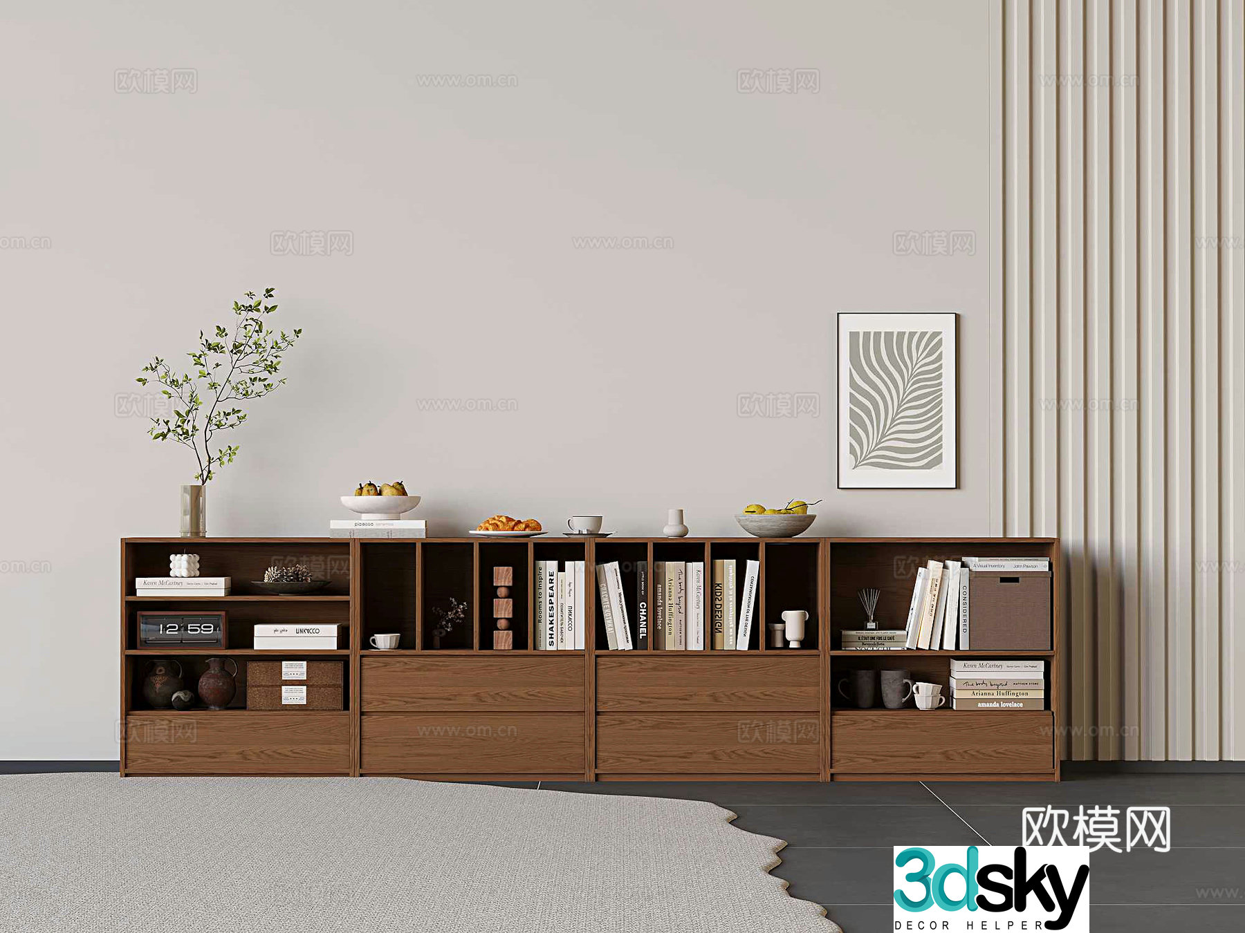 Medieval style short bookcase floor bookcase 3d model