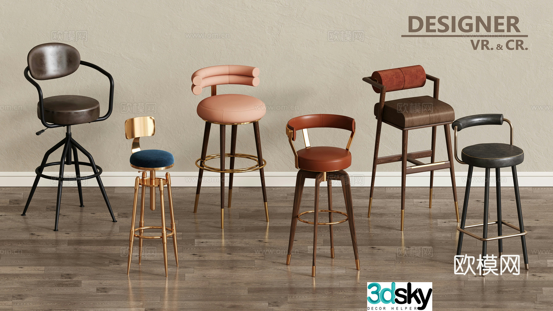 Italian chair bar bar stool high stool 3d model