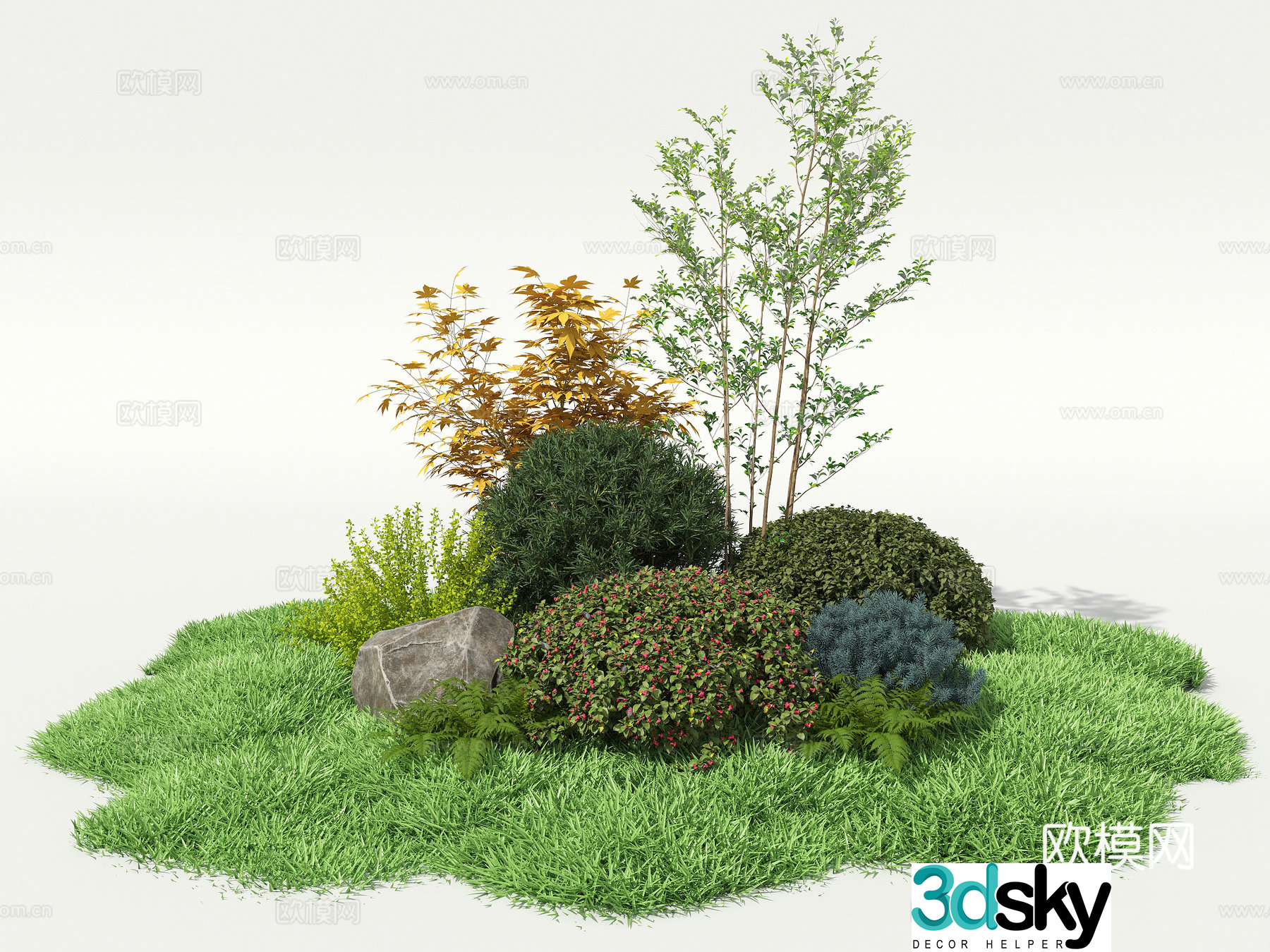 Landscape green plants shrub sketch 3d model